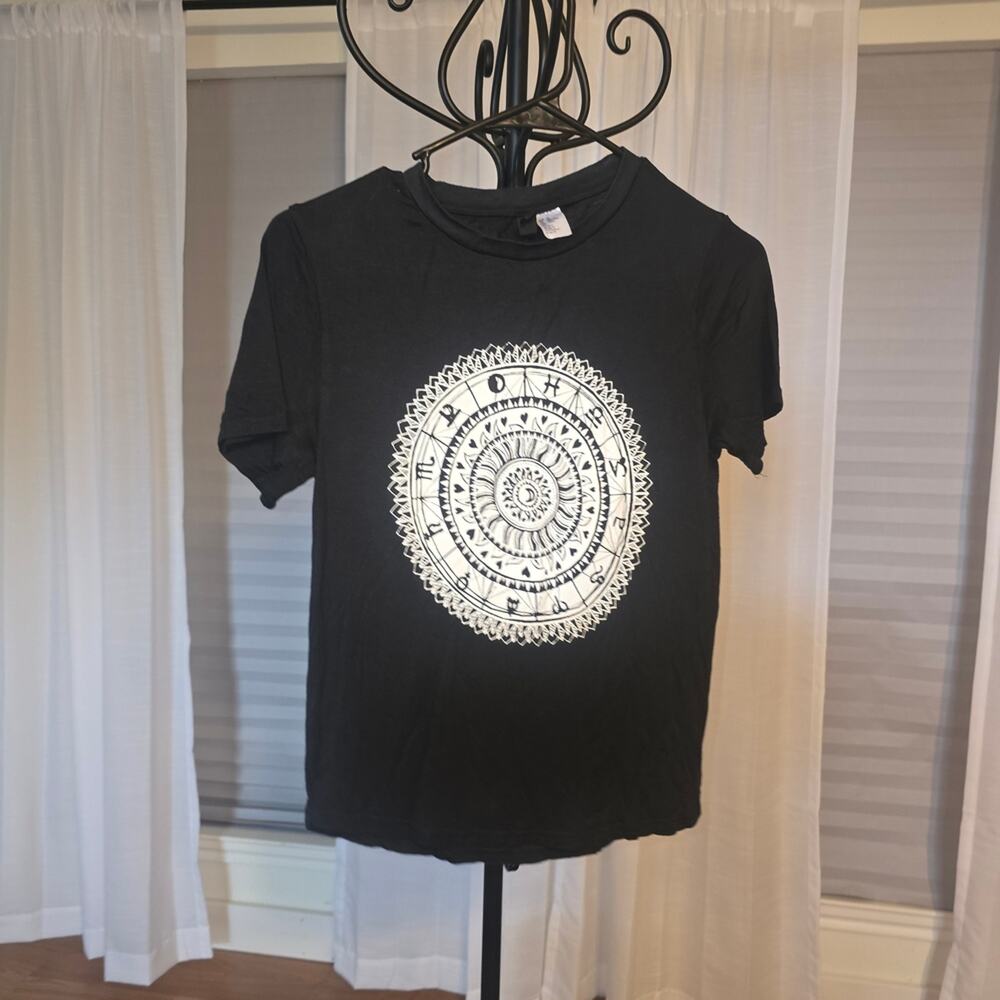Divided Black Tee with Intricate White Design